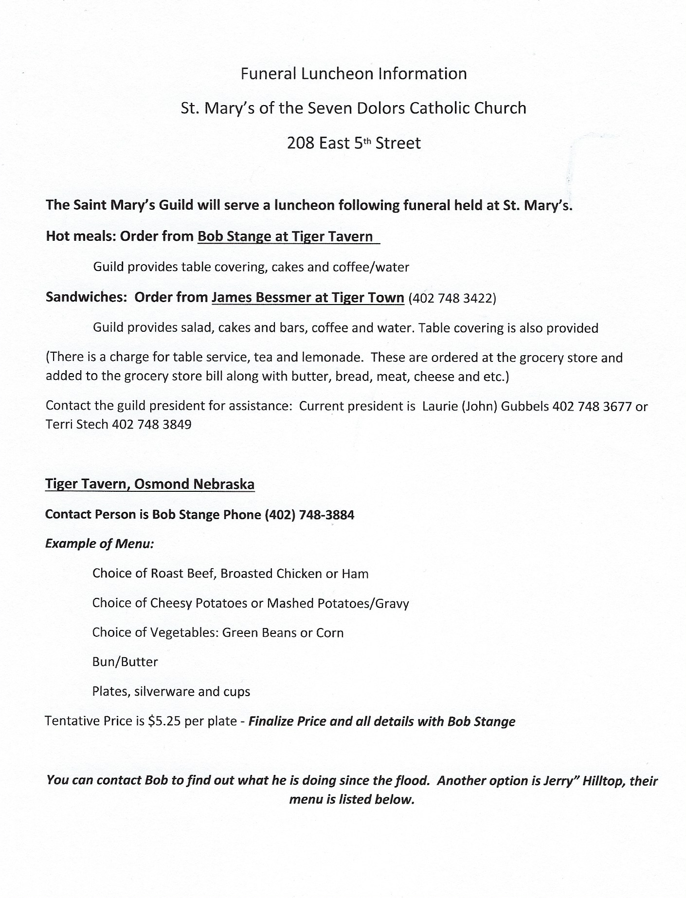 Funeral Luncheon Information St Mary Of The Seven Dolors